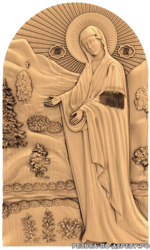 Резная икона Божья Матерь Пюхтицкая из дерева